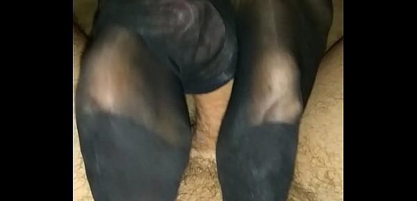  homemade footjob with black pantyhose and cumshot